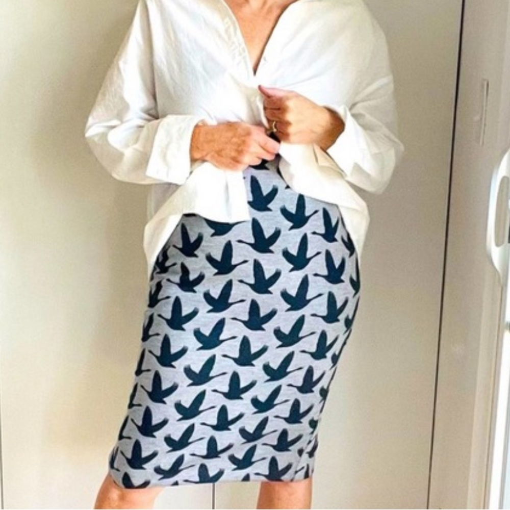 Navy & Grey Pencil Skirt w/Split